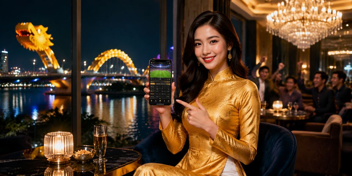 Người phụ nữ mặc áo dài tại Đà Nẵng sử dụng điện thoại xem sự kiện thể thao và casino