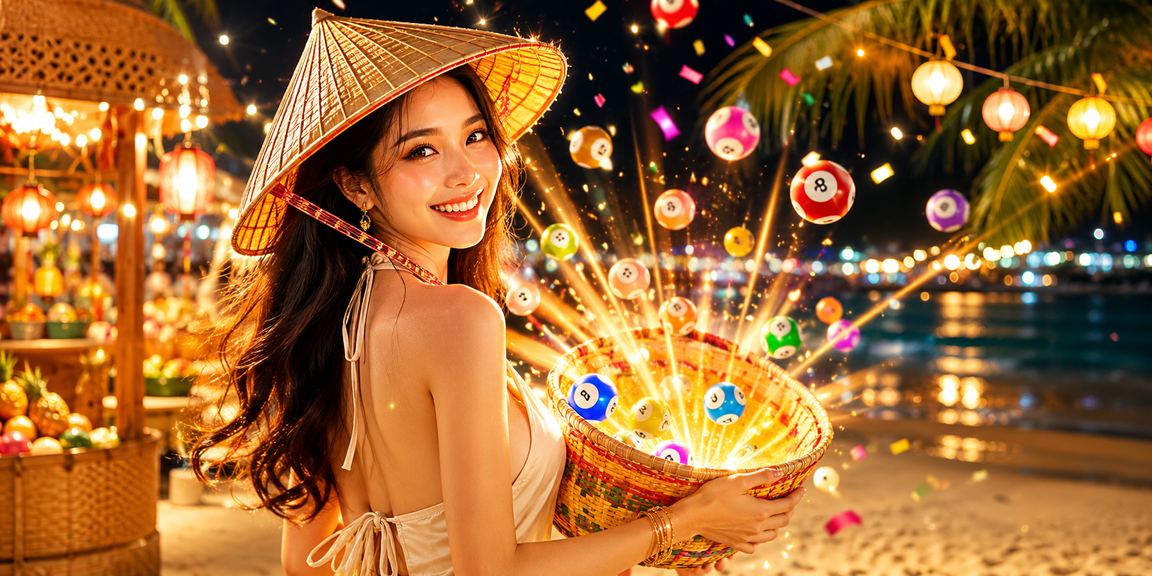 Người chơi xổ số tại Phú Quốc với nón lá cầm tờ vé số dưới nắng vàng